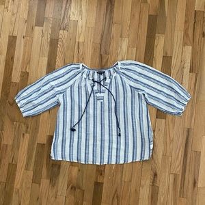 1X 100% Cotton Lightweight Chambray Stripes Peasant Style Top